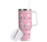Sevdomey Bonito vaso de llamas de 40 onzas con asa y tapa con popote para agua, té helado o café, acero inoxidable aislado a prueba de fugas, taza de café de viaje, taza de regalo