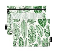 Sevdomey Botanical Leaves - Estuche para lápices de 3 Anillos con Ventana Transparente, Paquete de 2 Bolsas con Cremallera para Oficina, Hojas botánicas, 7.08 * 9.84 Inch, Bolsa para lápices