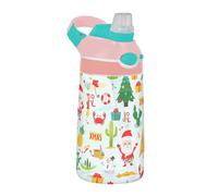 Sevdomey Botella de agua colorida de Papá Noel para niños y niñas, con pajilla, de acero inoxidable, aislada, a prueba de fugas, 480 ml, para escuela, guardería, viajes, deportes