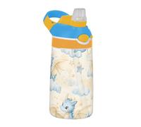 Sevdomey Botella de agua para niños con diseño de dragones y acuarela, con pajilla, de acero inoxidable, aislada, a prueba de fugas, 480 ml, para escuela, guardería, viajes, deportes