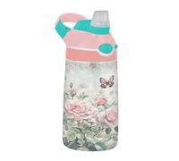 Sevdomey Botella de agua para niños con diseño de rosas inglesas con pajilla, de acero inoxidable, aislada, a prueba de fugas, 480 ml, para escuela, guardería, viajes, deportes