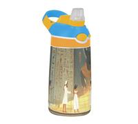 Sevdomey Botella de agua para niños con pajilla de los faraones egipcios antiguos, de acero inoxidable, aislada, a prueba de fugas, 480 ml, para escuela, guardería, viajes, deportes