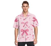 Sevdomey Bows and Flowers - Camisa hawaiana de manga corta con botones para hombre, camisa informal perfecta para la playa y el verano, Lazos y flores, L