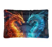 Sevdomey Cama para mascotas con diseño de dragón de fuego y hielo, cama para perros, gatos, cama de caseta, colchón, lavable, suave, cómoda, con parte inferior antideslizante para perros pequeños