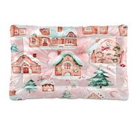 Sevdomey Casas de pan de jengibre en acuarela para mascotas, cama para perro, gato, cama de perrera, colchón, lavable, suave, cómoda, con parte inferior antideslizante para perros pequeños, medianos y