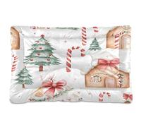 Sevdomey Casas de pan de jengibre en acuarela para mascotas, cama para perro, gato, cama de perrera, colchón, lavable, suave, cómoda, con parte inferior antideslizante para perros pequeños, medianos y