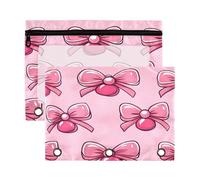 Sevdomey Cherry and Bow - Estuche para lápices de 3 anillos con ventana transparente, paquete de 2 bolsas con cremallera para oficina, Cereza y lazo, 7.08*9.85 inch, Bolsa para lápices