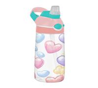 Sevdomey Colorful Candy Hearts - Botella de agua para niños y niñas, con pajilla, de acero inoxidable, aislada, a prueba de fugas, 480 ml, para escuela, guardería, viajes, deportes