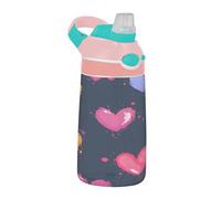 Sevdomey Colorful Hearts - Botella de agua para niños y niñas, con pajilla, de acero inoxidable, aislada, a prueba de fugas, 480 ml, para escuela, guardería, viajes, deportes