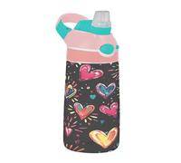 Sevdomey Colorful Hearts - Botella de agua para niños y niñas, con pajilla, de acero inoxidable, aislada, a prueba de fugas, 480 ml, para escuela, guardería, viajes, deportes