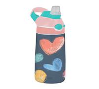 Sevdomey Colorful Hearts - Botella de agua para niños y niñas, con pajilla, de acero inoxidable, aislada, a prueba de fugas, 480 ml, para escuela, guardería, viajes, deportes