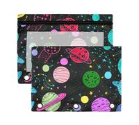 Sevdomey Colorful Planets - Estuche para lápices de 3 anillos con ventana transparente, paquete de 2 bolsas con cremallera para oficina, Planetas coloridos, 7.08*9.85 inch, Bolsa para lápices
