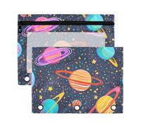 Sevdomey Colorful Planets - Estuche para lápices de 3 anillos con ventana transparente, paquete de 2 bolsas con cremallera para oficina, Planetas coloridos, 7.08*9.85 inch, Bolsa para lápices