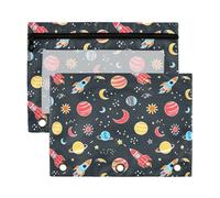 Sevdomey Colorful Planets - Estuche para lápices de 3 anillos con ventana transparente, paquete de 2 bolsas con cremallera para oficina, Planetas coloridos, 7.08*9.85 inch, Bolsa para lápices