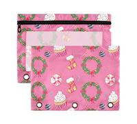 Sevdomey Colorido estuche de 3 anillos con ventana transparente, paquete de 2 carpetas con cremallera para oficina, Coronas de Navidad coloridas, 7.08*9.85 inch, Bolsa para lápices