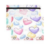 Sevdomey Colorido estuche para lápices de corazones de caramelo con 3 anillos con ventana transparente, paquete de 2 bolsas con cremallera para oficina, Corazones de caramelo coloridos, 7.08*9.85 inch