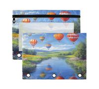 Sevdomey Coloridos globos aerostáticos con 3 anillos con ventana transparente, paquete de 2 bolsas con cremallera para oficina, Globos coloridos de aire caliente, 7.08*9.85 inch, Bolsa para lápices