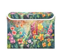 Sevdomey Contenedores de almacenamiento de flores de acuarela con tapas y asa de transporte, cajas de almacenamiento plegables, cestas organizadoras para el hogar, dormitorio, armario, oficina