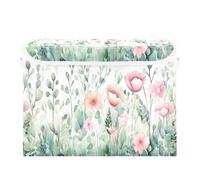 Sevdomey Contenedores de almacenamiento de flores de acuarela con tapas y asa de transporte, cajas de almacenamiento plegables, cestas organizadoras para el hogar, dormitorio, armario, oficina