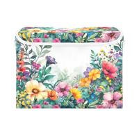 Sevdomey Contenedores de almacenamiento de flores florecientes en acuarela con tapas y asa de transporte, cajas de almacenamiento plegables, cestas organizadoras para el hogar, dormitorio, armario