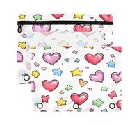 Sevdomey Corazones y estrellas - Estuche para lápices de 3 anillos con ventana transparente, paquete de 2 bolsas con cremallera para oficina, Corazones y estrellas, 7.08*9.85 inch, Bolsa para lápices