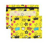Sevdomey Coronas y estrellas - Estuche para lápices de 3 anillos con ventana transparente, paquete de 2 bolsas con cremallera para oficina, Coronas y estrellas, 7.08*9.85 inch, Bolsa para lápices