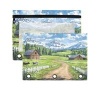 Sevdomey Countryside with Meadows - Juego de 2 kits de lápices de 3 anillas con ventana transparente, estuche con cremallera para oficina, Campaña con pastizales, 7,08 x 9,85 pulgadas, funda de lápiz,