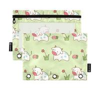 Sevdomey Cow in The Grass - Estuche para lápices de 3 Anillos con Ventana Transparente, Paquete de 2 Bolsas con Cremallera para Oficina, Cow in The Grass, 7.08 * 9.84 Inch, Bolsa para lápices