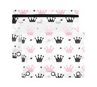 Sevdomey Crowns - Estuche para lápices de 3 anillos con ventana transparente, paquete de 2 bolsas con cremallera para oficina, Coronas, 7.08*9.85 inch, Bolsa para lápices