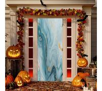 Sevdomey Cubierta de mármol líquido azul para puerta de porche, cubierta de tela elástica de alta elasticidad para decoración festiva del hogar, 81 x 200 cm