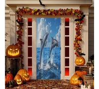 Sevdomey Cubierta de puerta de salto de delfines para puerta de porche, cubierta de tela elástica de alta elasticidad para decoración del hogar, fiesta festiva, 32 x 79 pulgadas