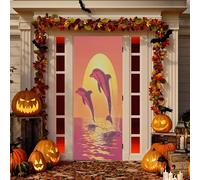 Sevdomey Cubierta de puerta de salto de delfines para puerta de porche, cubierta de tela elástica de alta elasticidad para decoración del hogar, fiesta festiva, 32 x 79 pulgadas