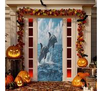 Sevdomey Cubierta de puerta de salto de delfines para puerta de porche, cubierta de tela elástica de alta elasticidad para decoración del hogar, fiesta festiva, 36 x 97 pulgadas