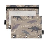 Sevdomey Cute Dinosaurs Doodles - Estuche para lápices de 3 Anillos con Ventana Transparente, Paquete de 2 Bolsas con Cremallera para Oficina, Lindos Dibujos de Dinosaurios, 7.08 * 9.380 Inch, Bolsa