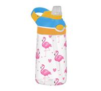 Sevdomey Cute Flamingos - Botella de agua para niños con pajilla, de acero inoxidable, aislada, a prueba de fugas, 480 ml, para escuela, guardería, viajes, deportes