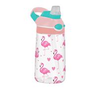 Sevdomey Cute Flamingos - Botella de agua para niños con pajilla, de acero inoxidable, aislada, a prueba de fugas, 480 ml, para escuela, guardería, viajes, deportes