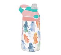 Sevdomey Cute Little Ghosts - Botella de agua para niños con pajilla, de acero inoxidable, aislada, a prueba de fugas, 480 ml, para escuela, guardería, viajes, deportes