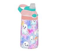 Sevdomey Cute Little Ghosts - Botella de agua para niños y niñas, con pajilla, de acero inoxidable, aislada, a prueba de fugas, 480 ml, para escuela, guardería, viajes, deportes