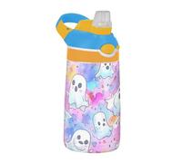 Sevdomey Cute Little Ghosts - Botella de agua para niños y niñas, con pajilla, de acero inoxidable, aislada, a prueba de fugas, 480 ml, para escuela, guardería, viajes, deportes