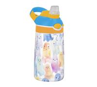 Sevdomey Cute Little Ghosts - Botella de agua para niños y niñas, con pajilla, de acero inoxidable, aislada, a prueba de fugas, 480 ml, para escuela, guardería, viajes, deportes