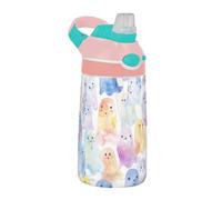 Sevdomey Cute Little Ghosts - Botella de agua para niños y niñas, con pajilla, de acero inoxidable, aislada, a prueba de fugas, 480 ml, para escuela, guardería, viajes, deportes