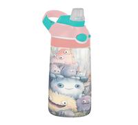 Sevdomey Cute Monsters - Botella de agua para niños y niñas, con pajilla, de acero inoxidable, aislada, a prueba de fugas, 480 ml, para escuela, guardería, viajes, deportes