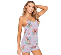 Sevdomey Cute Owls - Conjunto de pijama sexy de 2 piezas, cuello en V y pantalones cortos de satén para mujer, Búhos lindos, XL
