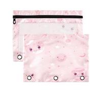 Sevdomey Cute Planets - Estuche para lápices de 3 anillos con ventana transparente, paquete de 2 bolsas con cremallera para oficina, Lindos planetas, 7.08*9.85 inch, Bolsa para lápices