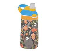 Sevdomey Cute Sloths - Botella de agua para niños y niñas, con pajilla, de acero inoxidable, aislada, a prueba de fugas, 480 ml, para escuela, guardería, viajes, deportes