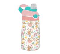 Sevdomey Cute Sloths - Botella de agua para niños y niñas, con pajilla, de acero inoxidable, aislada, a prueba de fugas, 480 ml, para escuela, guardería, viajes, deportes