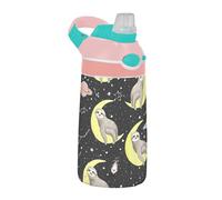Sevdomey Cute Sloths - Botella de agua para niños y niñas, con pajilla, de acero inoxidable, aislada, a prueba de fugas, 480 ml, para escuela, guardería, viajes, deportes
