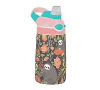 Sevdomey Cute Sloths - Botella de agua para niños y niñas, con pajilla, de acero inoxidable, aislada, a prueba de fugas, 480 ml, para escuela, guardería, viajes, deportes