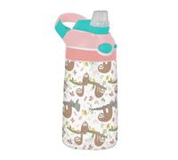 Sevdomey Cute Sloths - Botella de agua para niños y niñas, con pajilla, de acero inoxidable, aislada, a prueba de fugas, 480 ml, para escuela, guardería, viajes, deportes