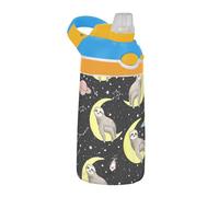Sevdomey Cute Sloths - Botella de agua para niños y niñas, con pajilla, de acero inoxidable, aislada, a prueba de fugas, 480 ml, para escuela, guardería, viajes, deportes